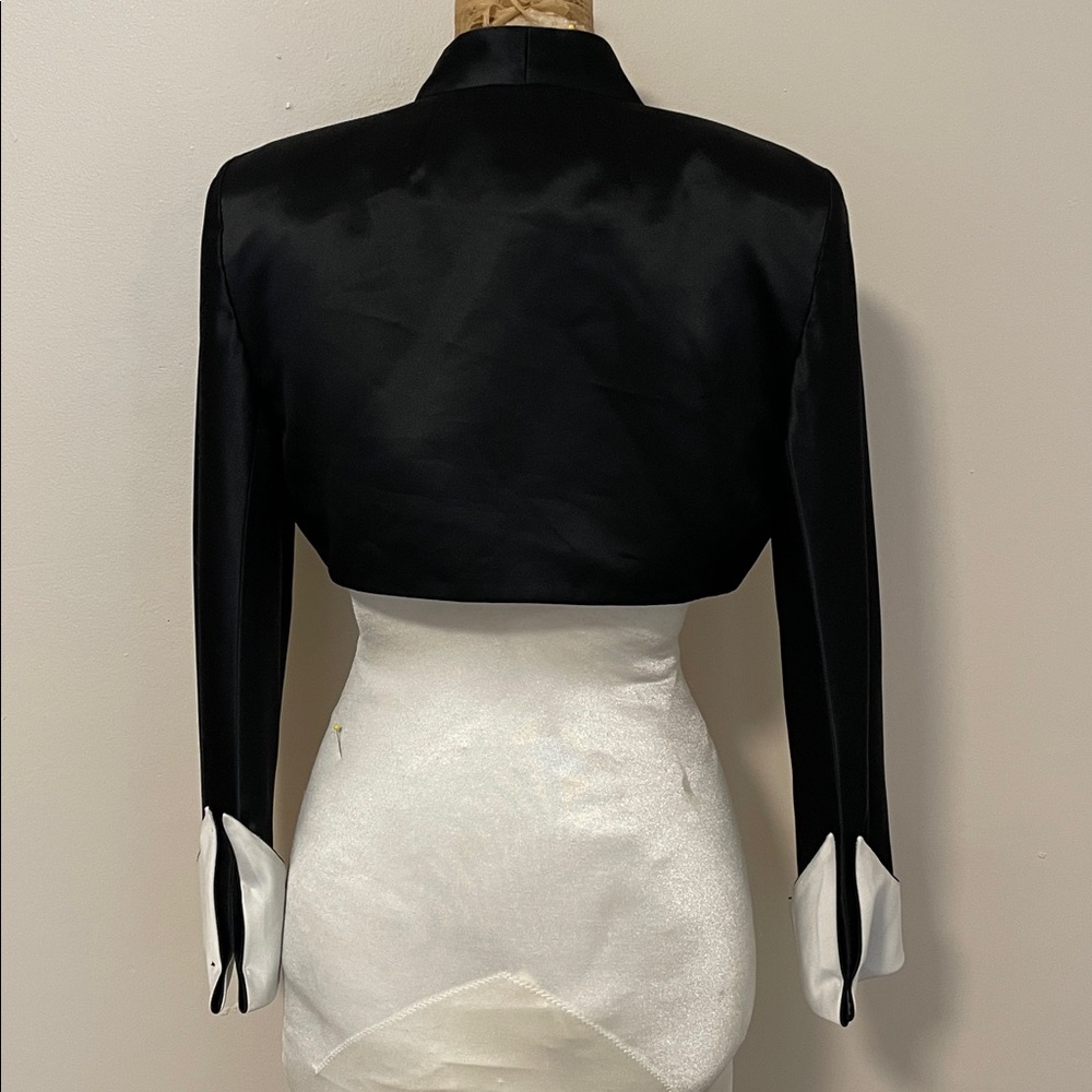 David's Bridal Black and White Satin Jacket - Picture 2 of 3